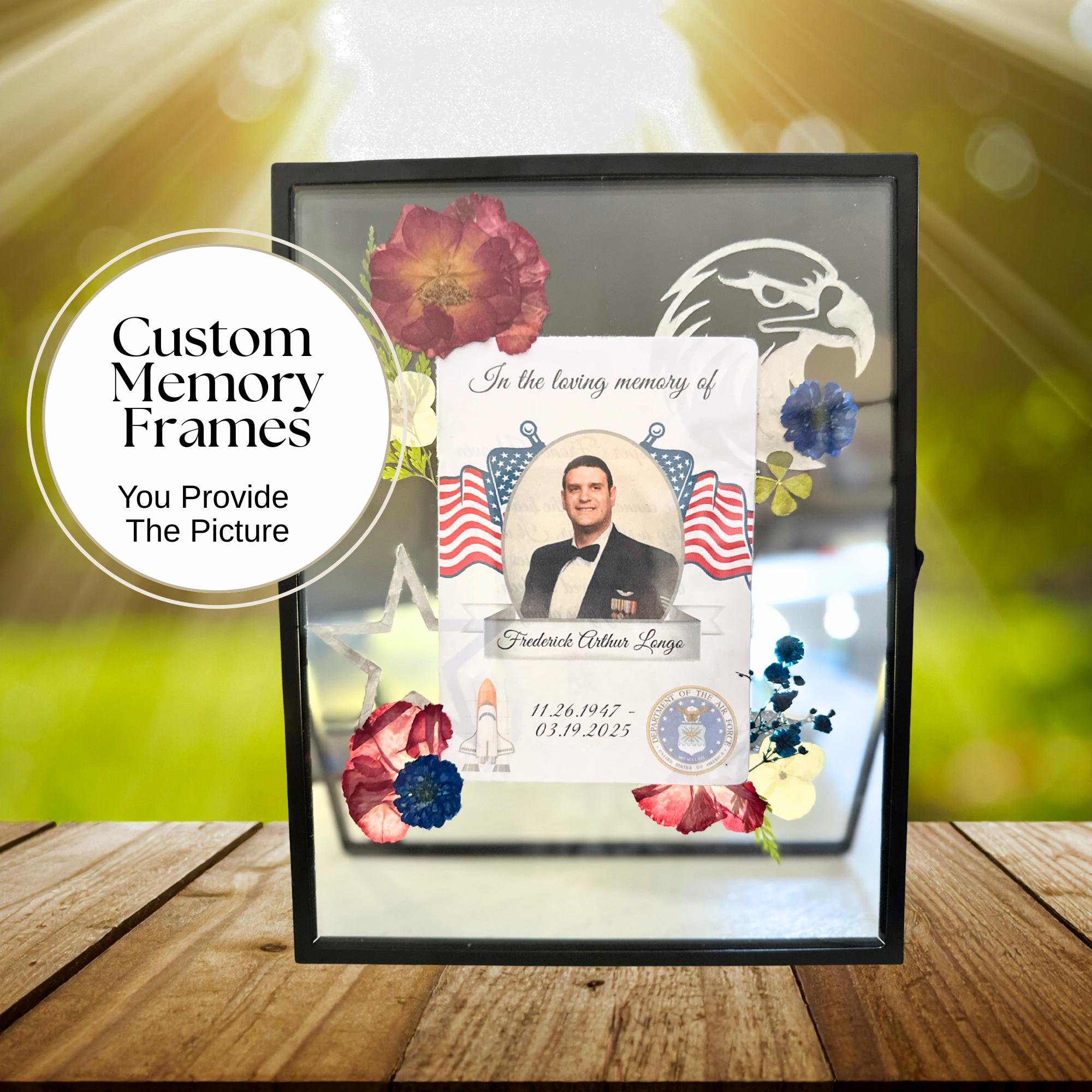 Personalized Memorial Gift Pressed Flower Frame Memory Display Art Wall Decor Flower Design Custom Keepsake Announcement Photo