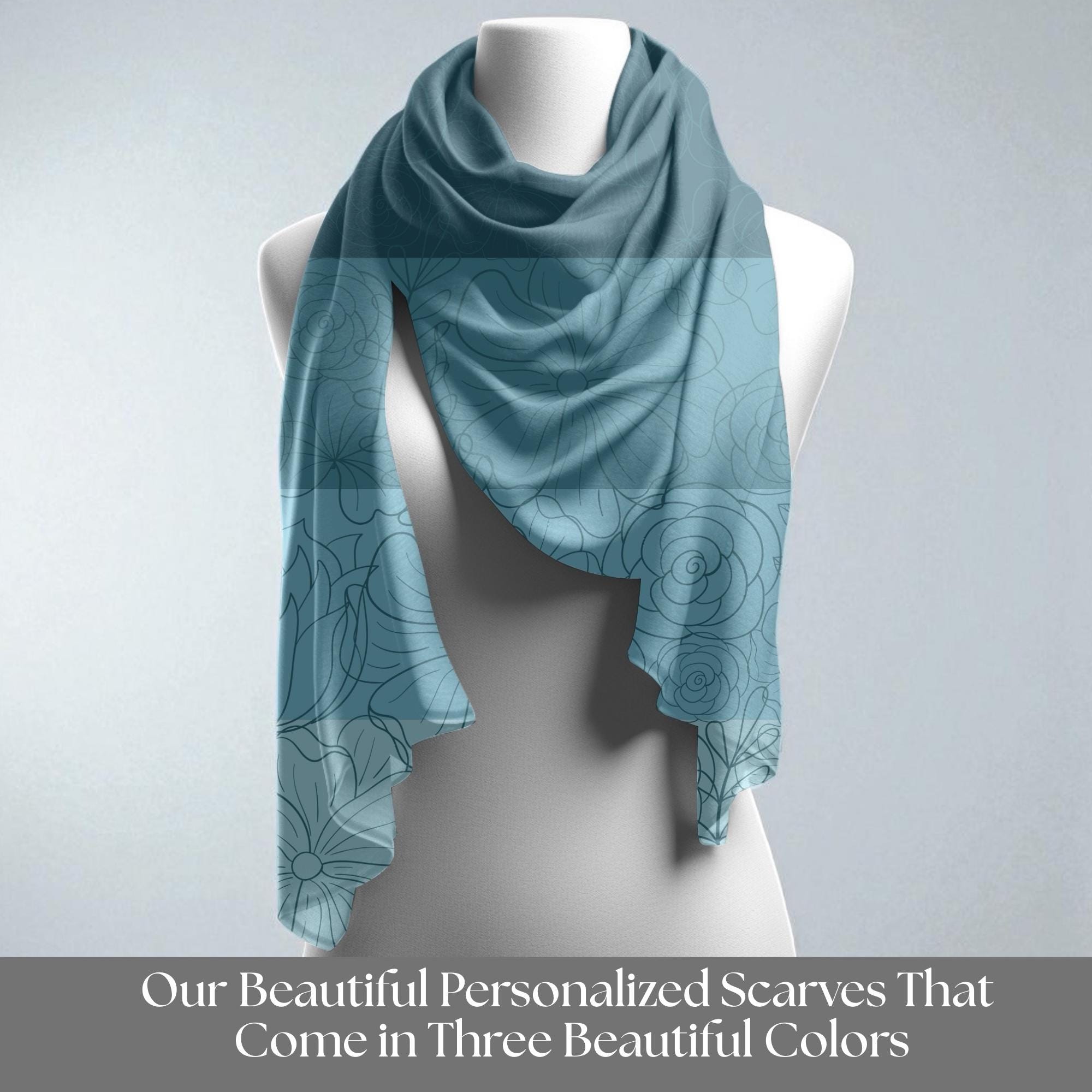 Personalized Scarf Fashion Accessory Personalized Gift Idea For Women Neck Wrap Style Bandana Flower Pattern Custom Design Filigree Detail