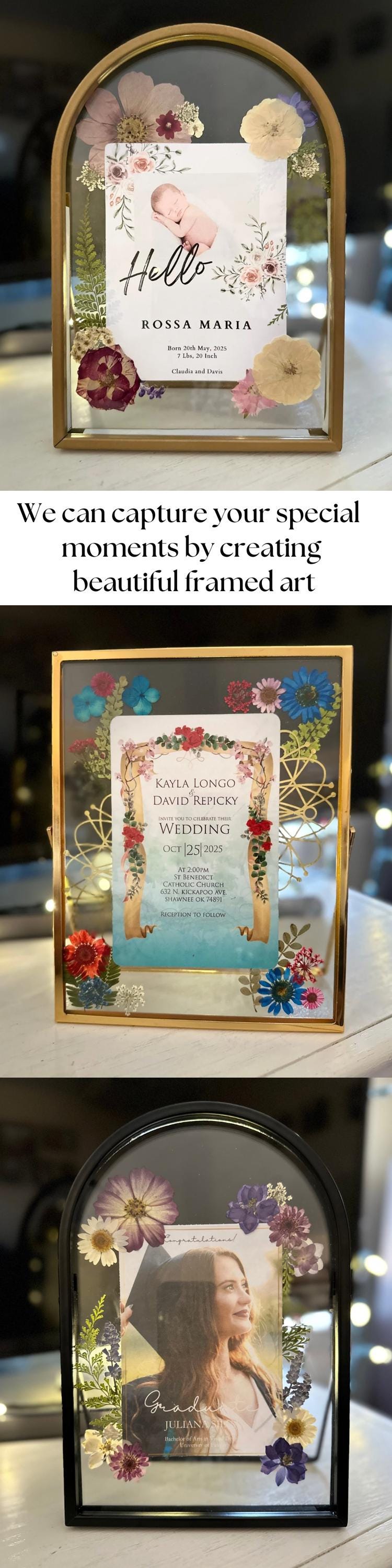 Custom Pressed Flower Frame Wedding Memory Display Art Wall Decor Flower Design Custom Keepsake Baby Announcement