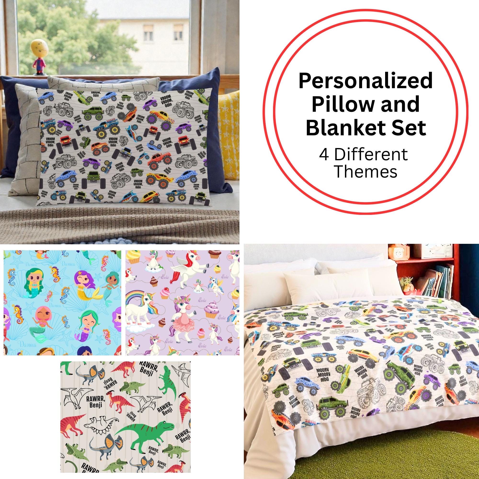 Personalized Kid Bedding Set Custom Soft Blanket Pillow Case Comfort Gift Child Name Nursery Decor Bedroom Theme Collection