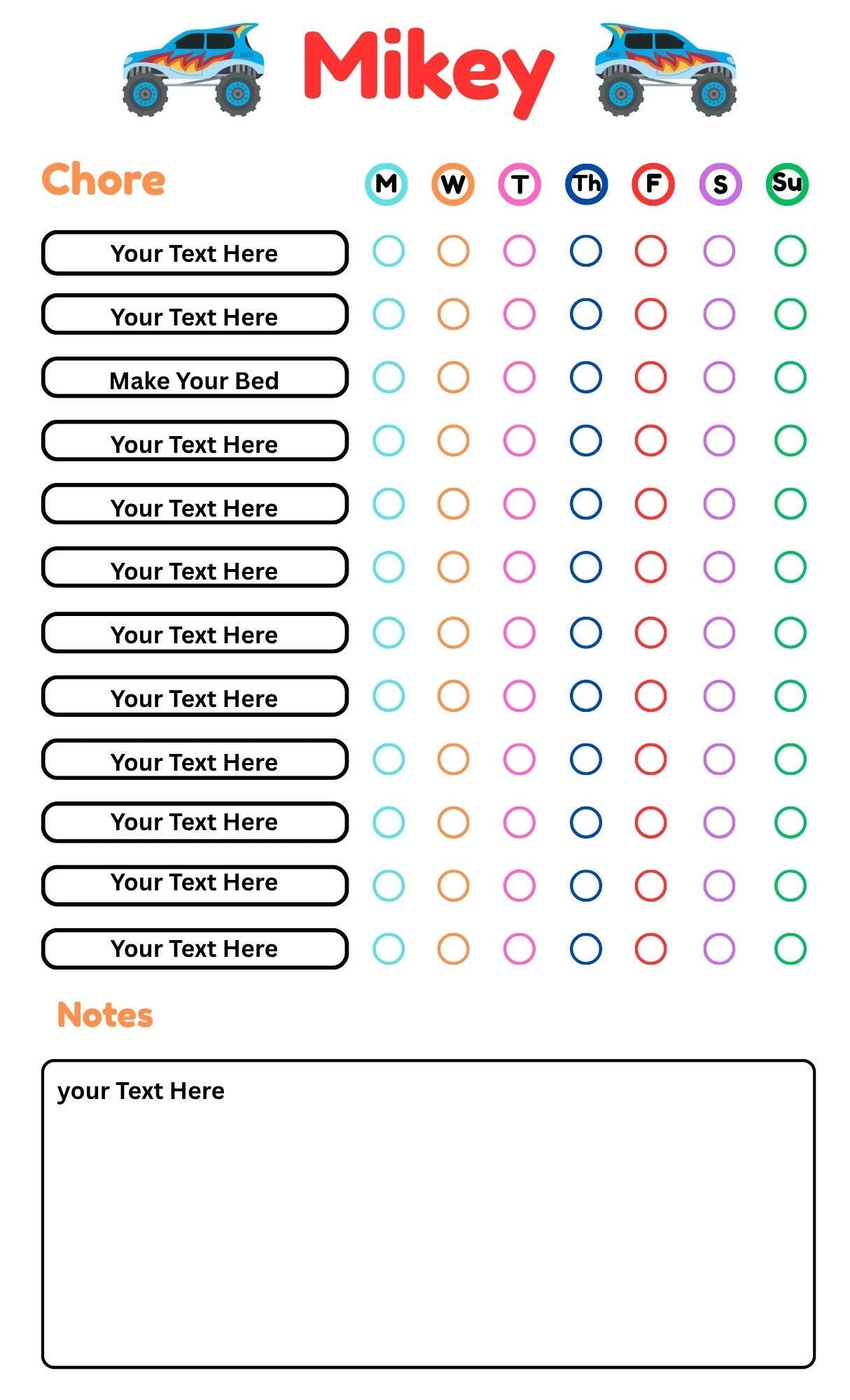 Customizable Daily Routine & Chore Chart For Kids' Responsibility Printable Checklist And Family Planner