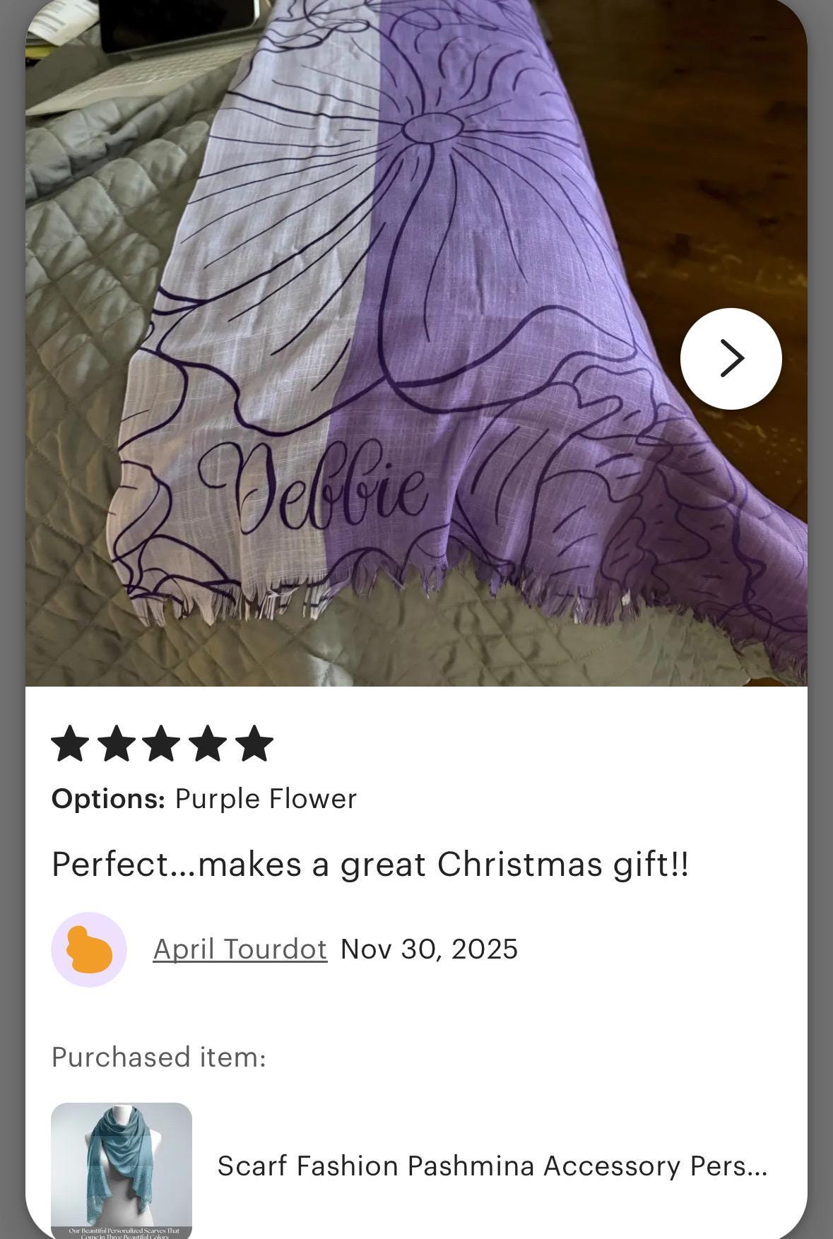 Personalized Scarf Fashion Accessory Personalized Gift Idea For Women Neck Wrap Style Bandana Flower Pattern Custom Design Filigree Detail