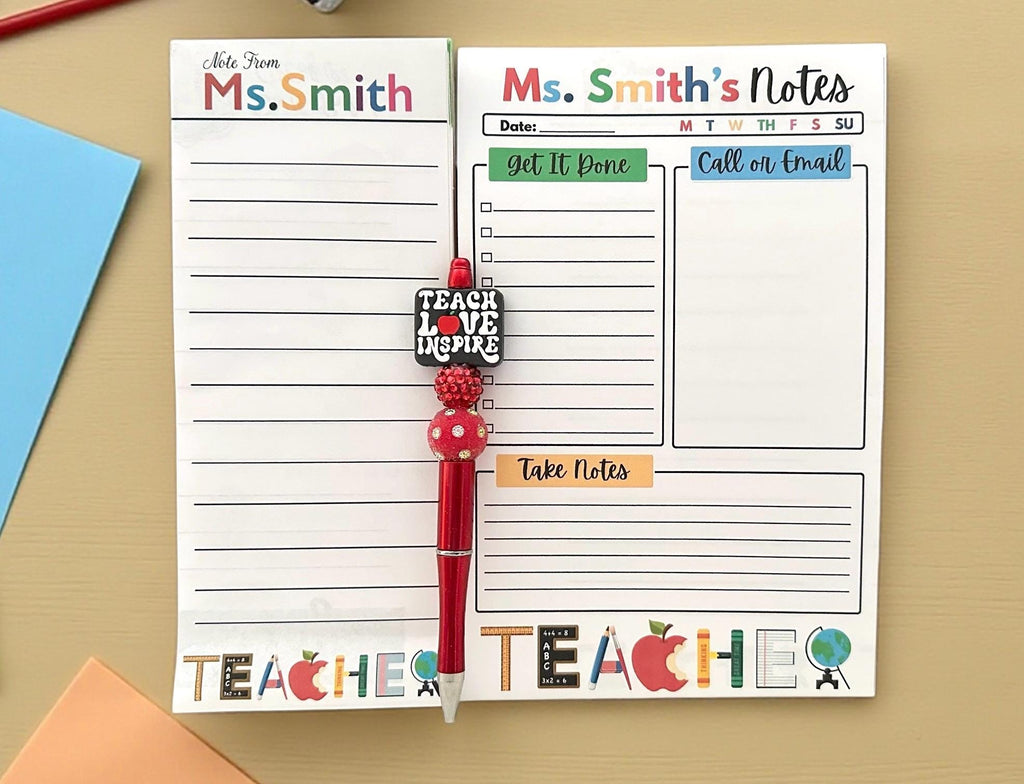 Personalized Teacher Notepad Gift Set  Desk Accessory Teacher Gift Classroom Decor Office Organization Desk Nameplate Custom