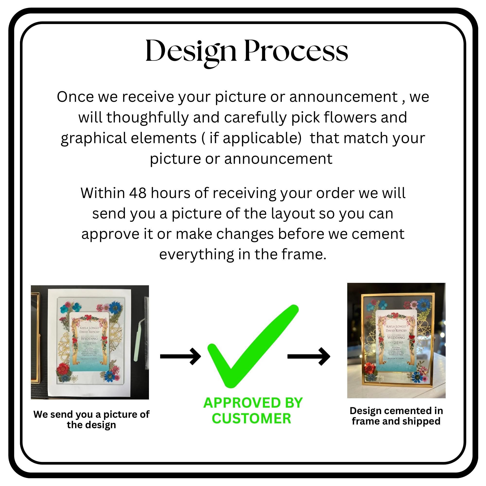 Custom Pressed Flower Frame Wedding Memory Display Art Wall Decor Flower Design Custom Keepsake Baby Announcement