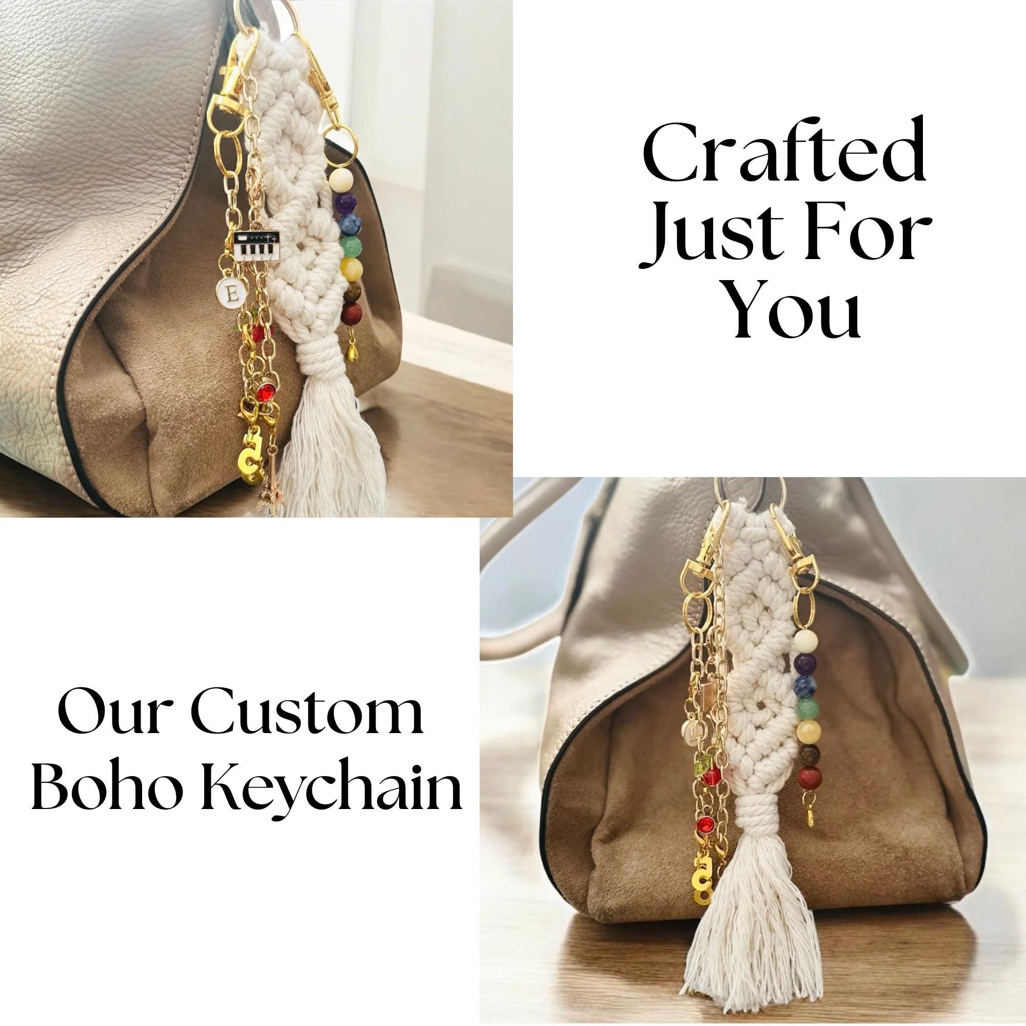 Macrame Keychain Charms Gift Idea For Her Present Accessory Bag Charm Initial Birthstone  Decoration Handbag Set