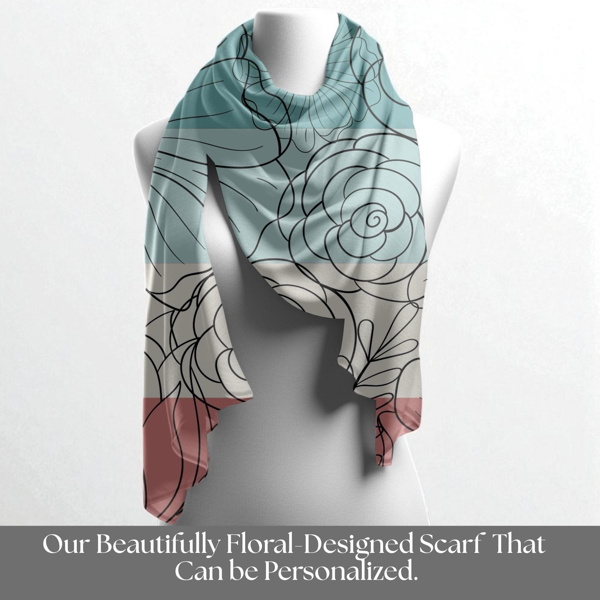 Personalized  Floral Scarf Fashion Accessory Gift For Women Neck Wrap Style Modern Pattern Custom Design