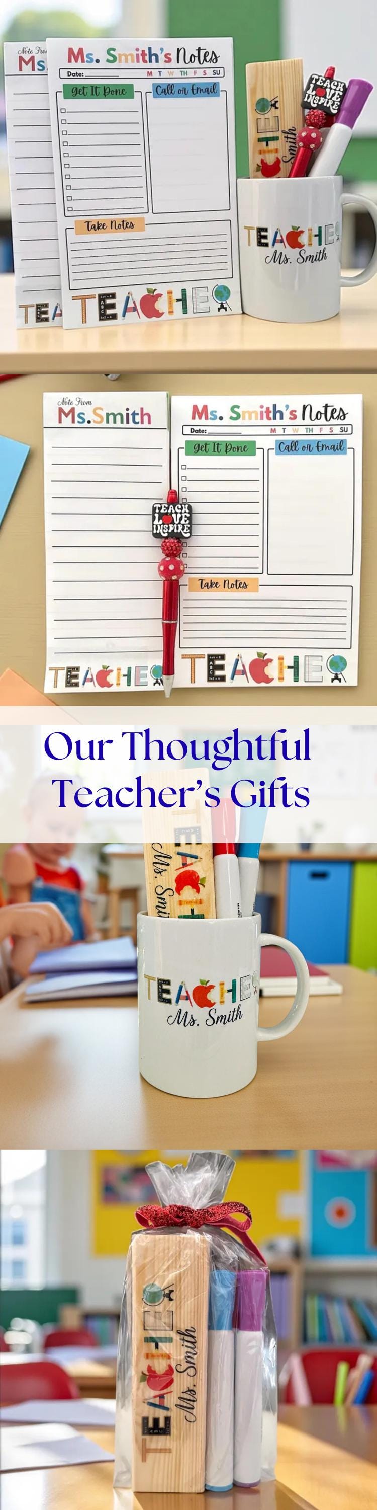 Personalized Teacher Notepad Gift Set  Desk Accessory Teacher Gift Classroom Decor Office Organization Desk Nameplate Custom