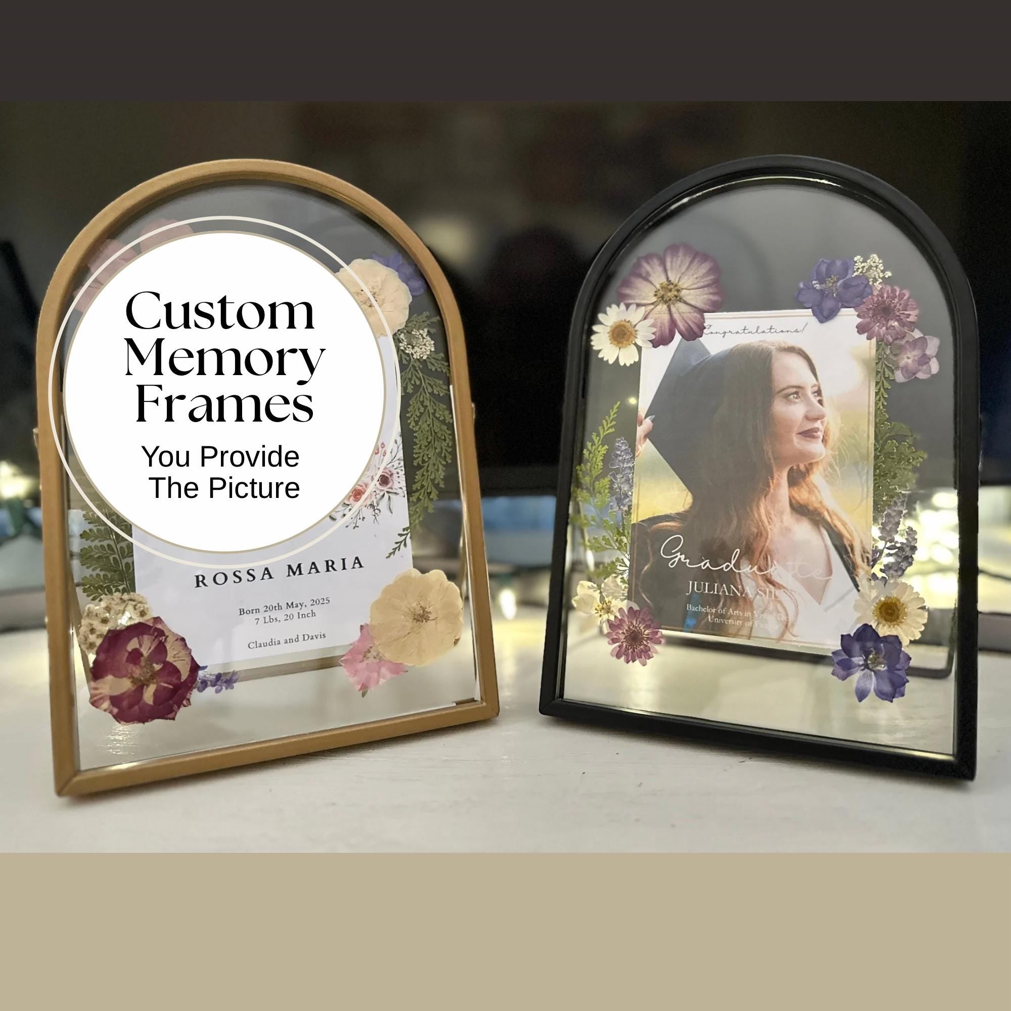 Custom Pressed Flower Frame Wedding Memory Display Art Wall Decor Flower Design Custom Keepsake Graduation Announcement