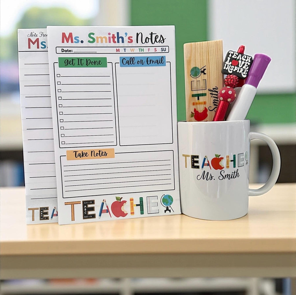 Personalized Teacher Notepad Gift Set  Desk Accessory Teacher Gift Classroom Decor Office Organization Desk Nameplate Custom