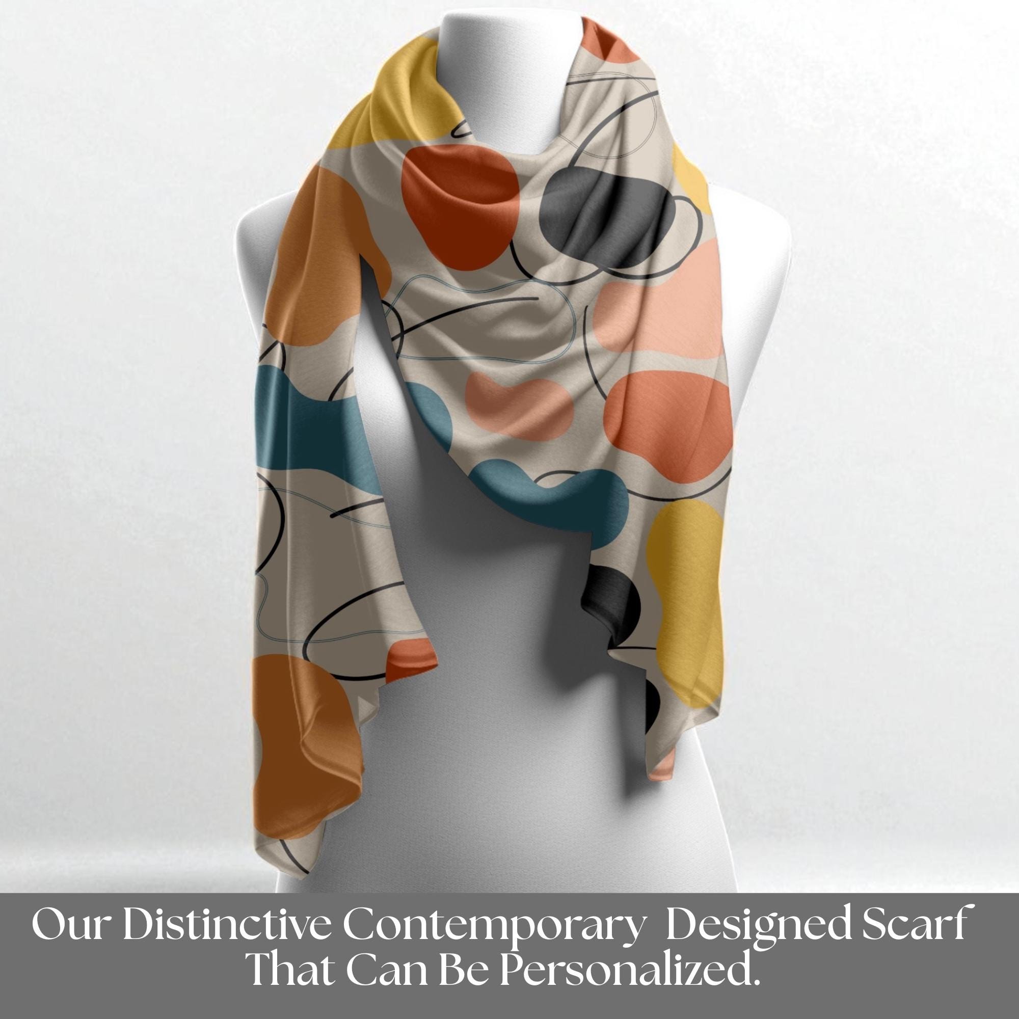 Personalized Abstract Scarf Fashion Accessory Gift For Women Neck Wrap Style Modern Pattern Custom Design  Detail