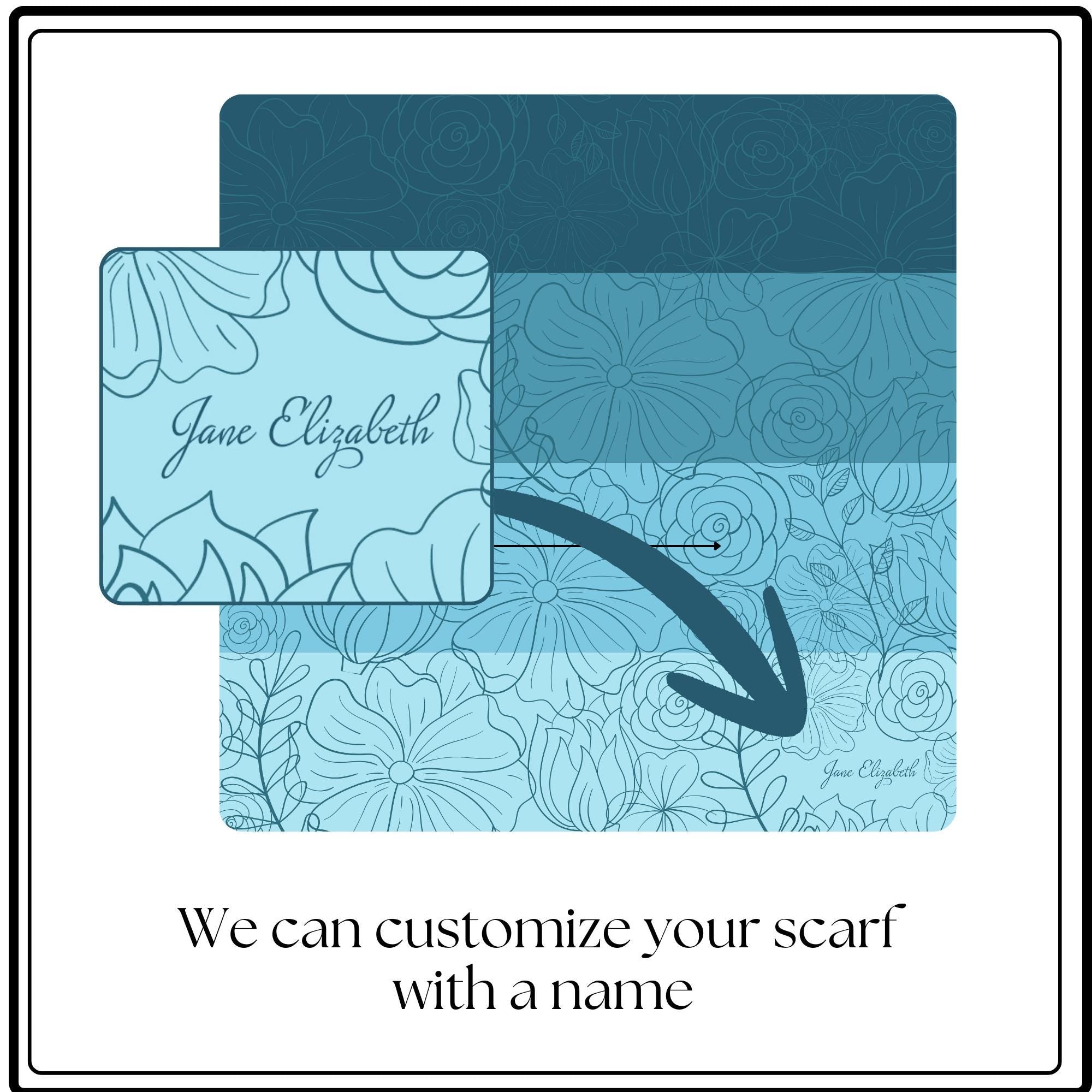 Personalized Scarf Fashion Accessory Personalized Gift Idea For Women Neck Wrap Style Bandana Flower Pattern Custom Design Filigree Detail