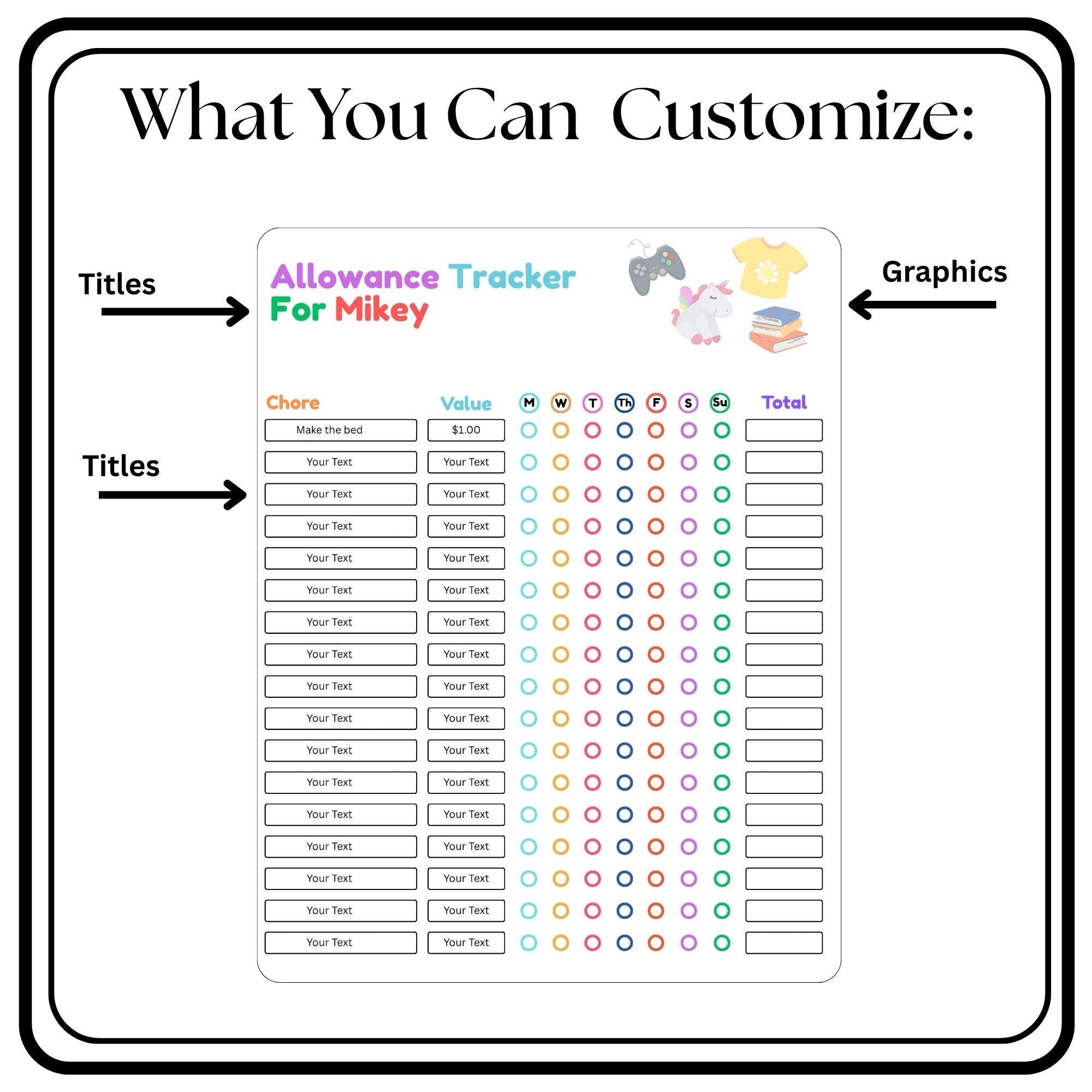 Customizable Daily Routine & Chore Chart For Kids' Responsibility Printable Checklist And Family Planner