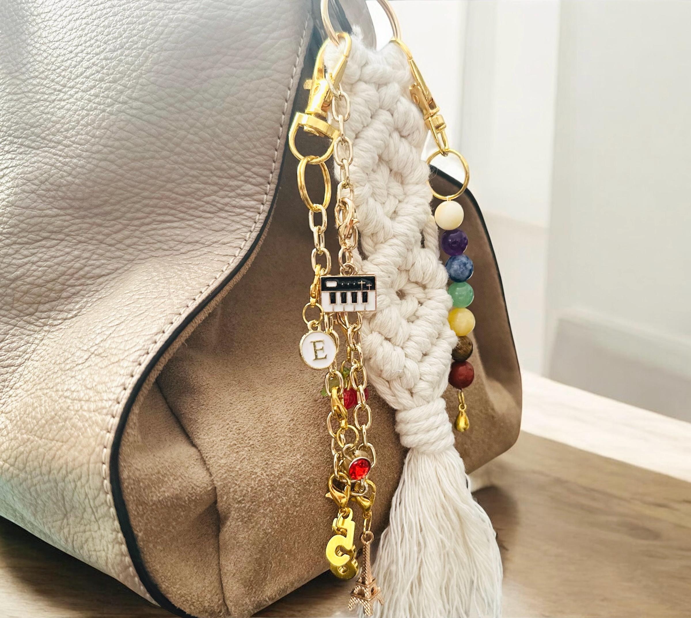 Macrame Keychain Charms Gift Idea For Her Present Accessory Bag Charm Initial Birthstone  Decoration Handbag Set