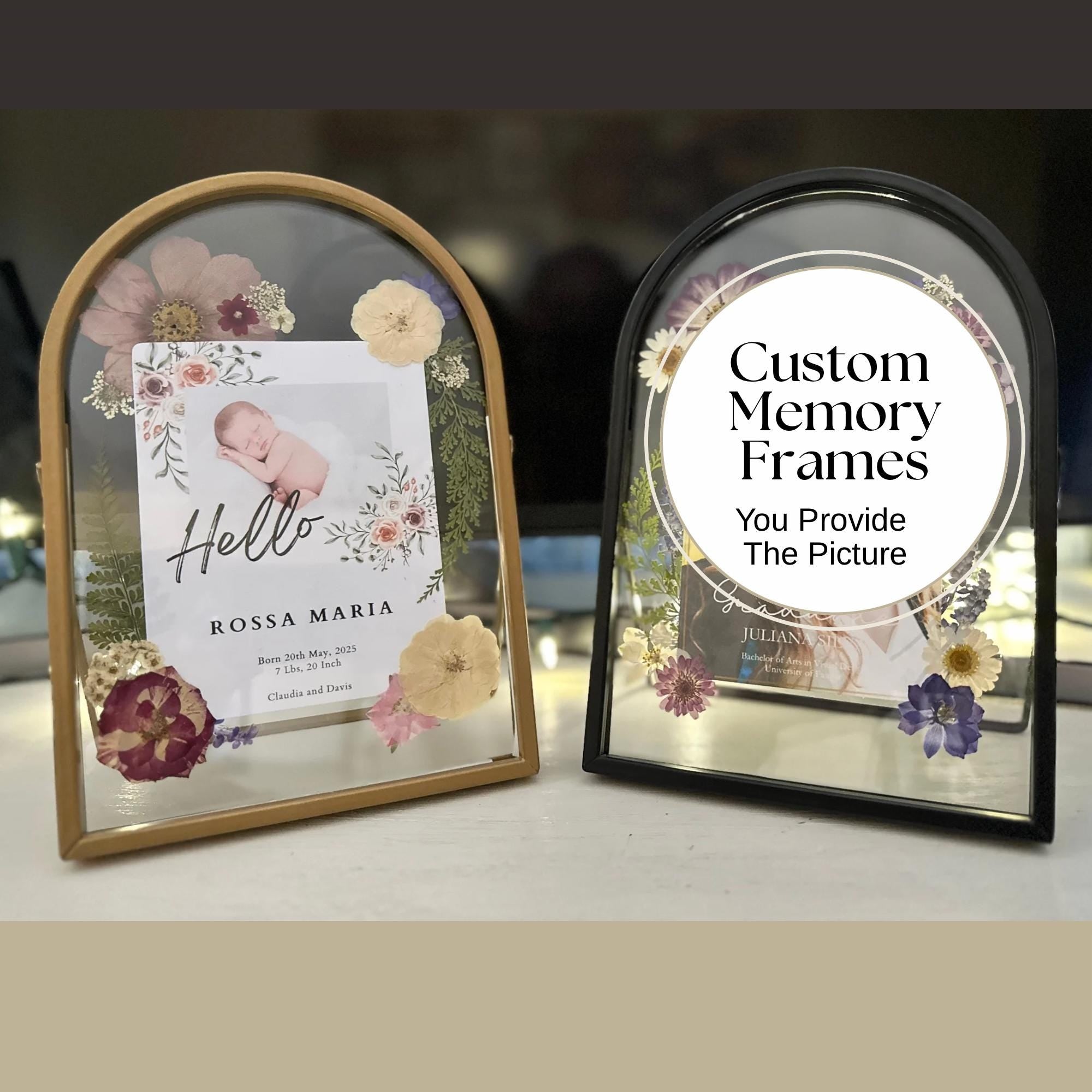 Personalized New Baby Gift Pressed Flower Frame Memory Display Art Wall Decor Flower Design Custom Keepsake Announcement Baby