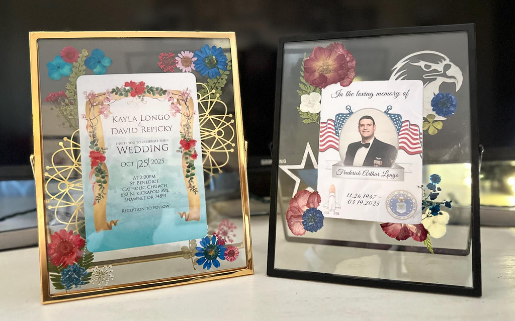 Personalized Memorial Gift Pressed Flower Frame Memory Display Art Wall Decor Flower Design Custom Keepsake Announcement Photo