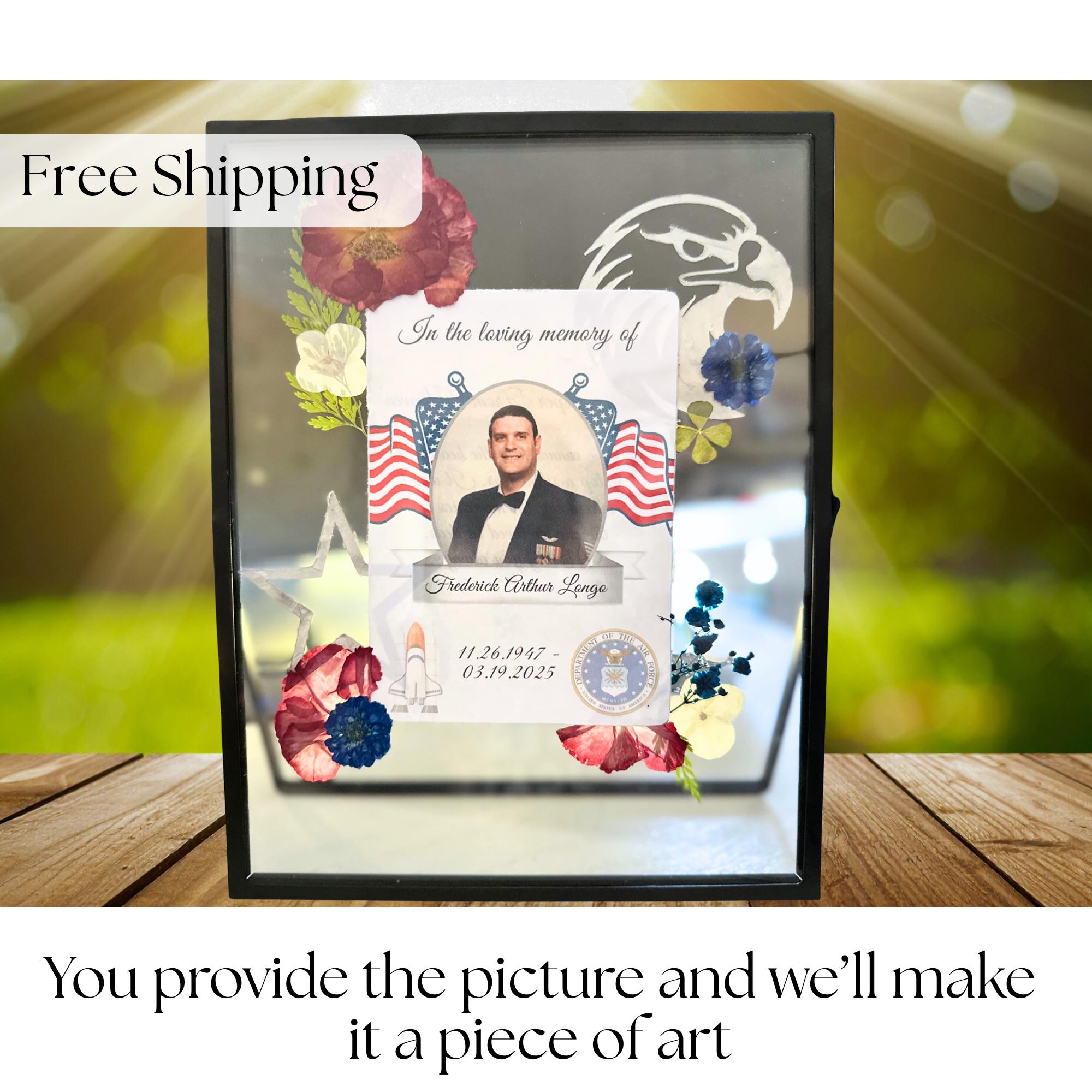 Personalized Memorial Gift Pressed Flower Frame Memory Display Art Wall Decor Flower Design Custom Keepsake Announcement Photo